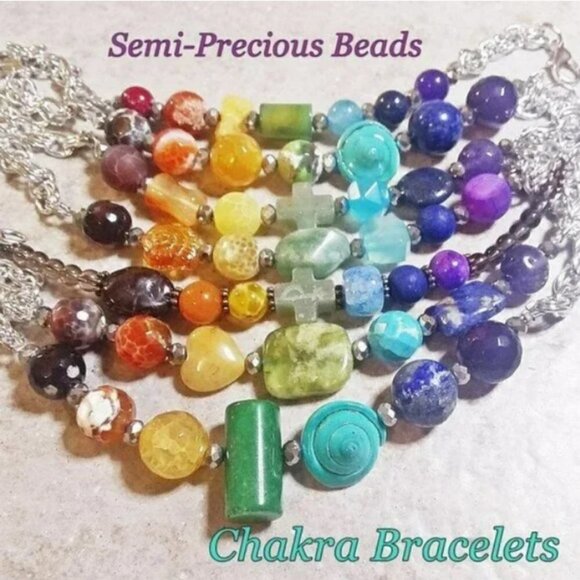 6.5" ~ Chakra Stretch Bracelet w. Jaspers, Unakite, Citrine, Agate, Shell +++ - Picture 8 of 8